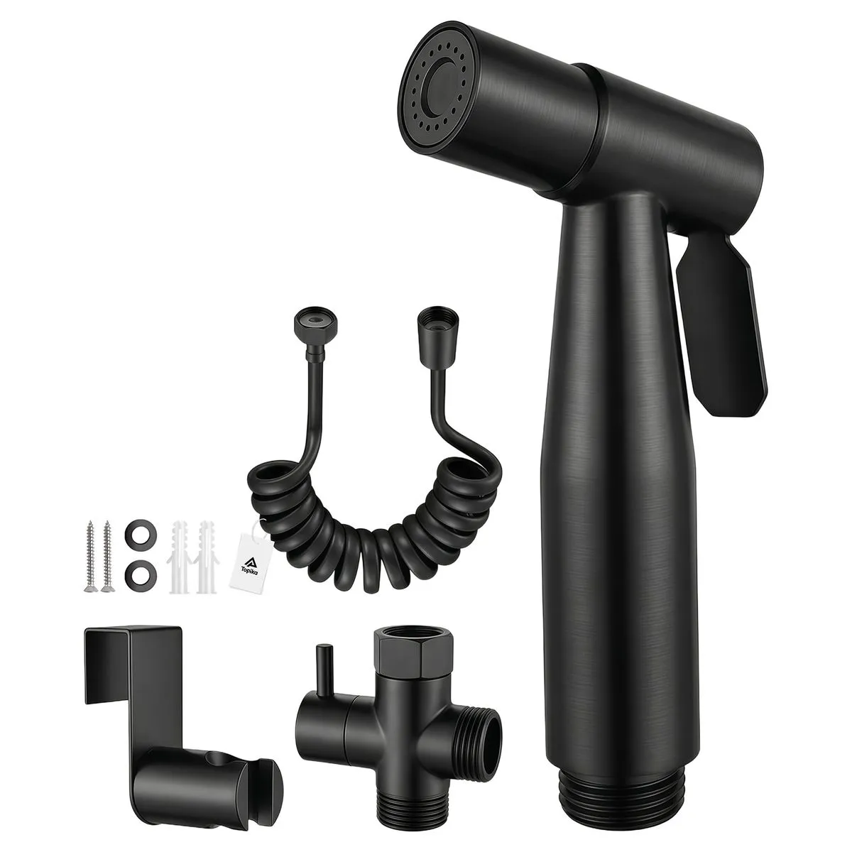 Topika Bidet Sprayer Handle for Toilets, Handheld Spray Kit, Dual nozzles - Black