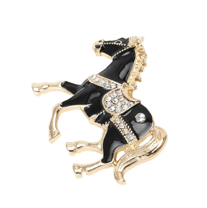 Fashionable horse brooch, exquisite suit coat corsage accessory - Black