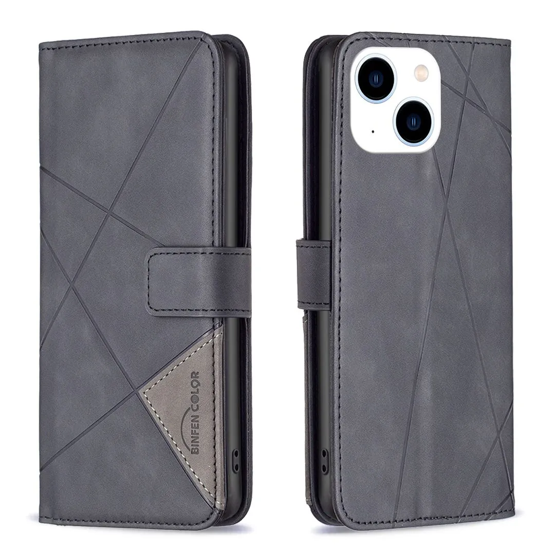 PU Leather Flip Cover Phone Case Compatible with iPhone 15 - Black