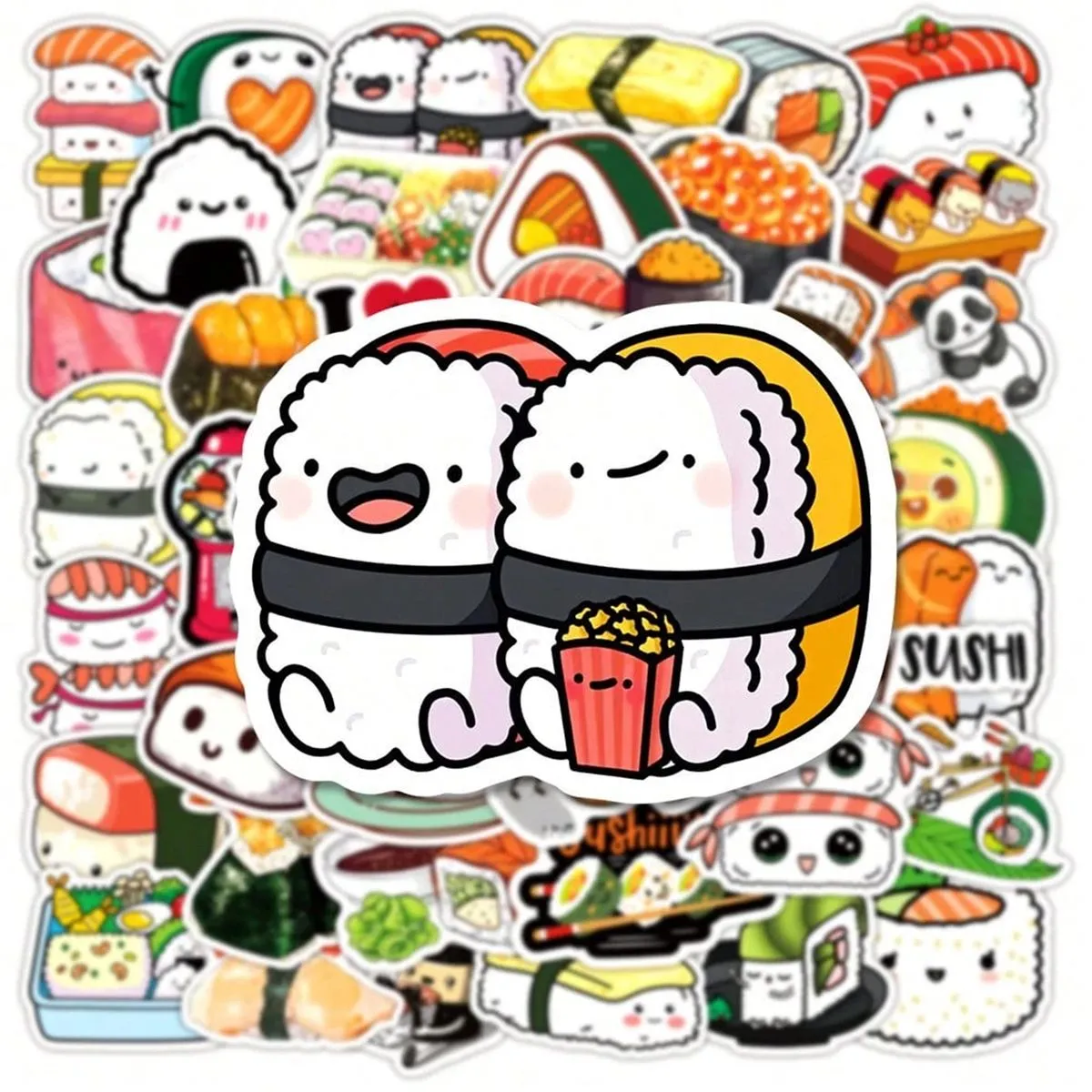 Kabukis 50 Pcs Cute Cartoon Sushi Stickers - Adorable Japanese Food Pack
