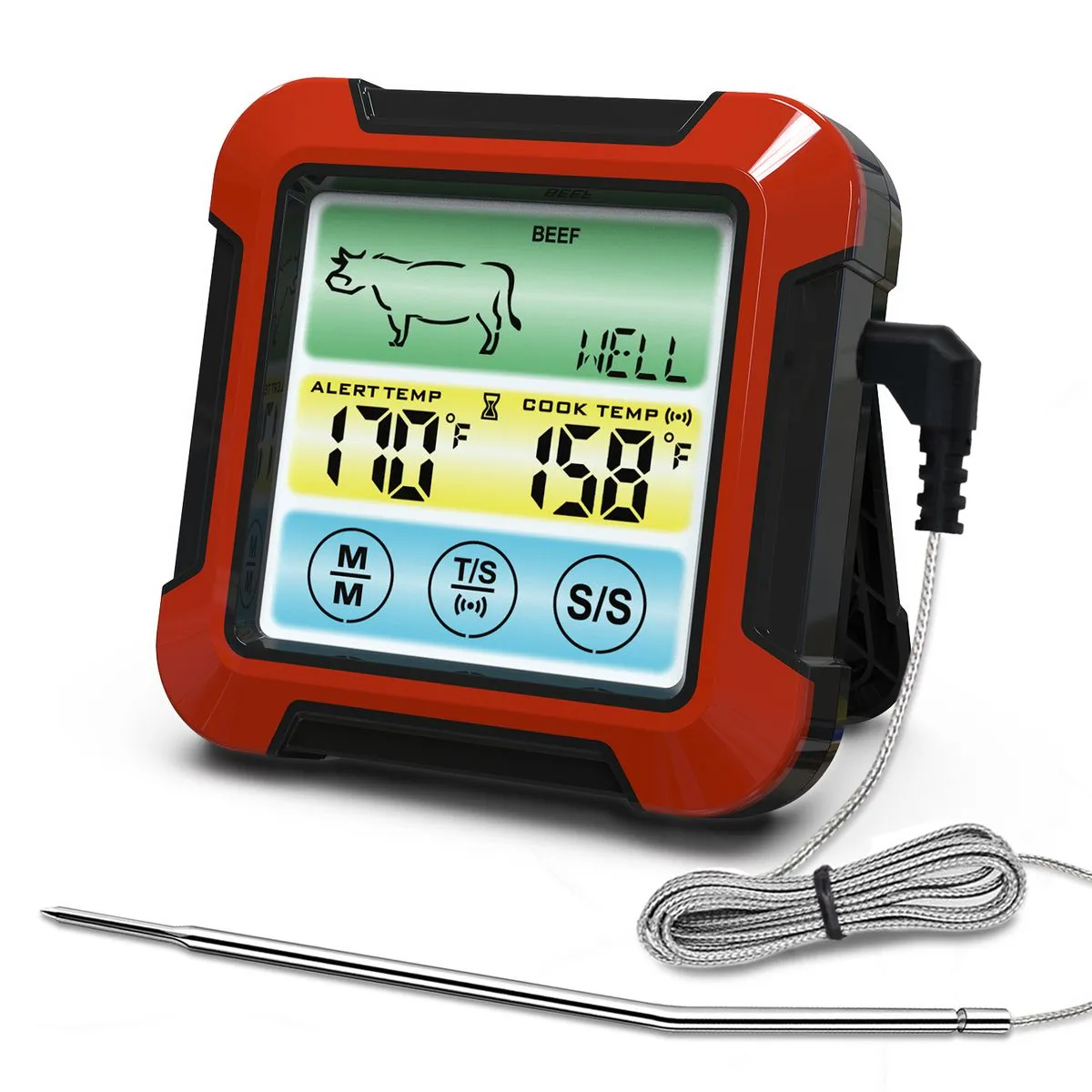 Meat Thermometer Cooking Temperature Probe Kitchen Timer for BBQ Smoker - Black, Red