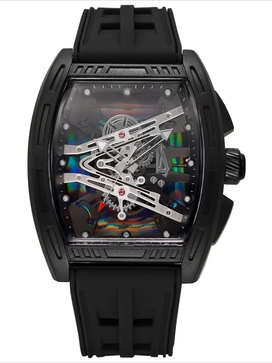 Luxury Skeleton Sports Watch for Men - Premium Tonneau Design - Black