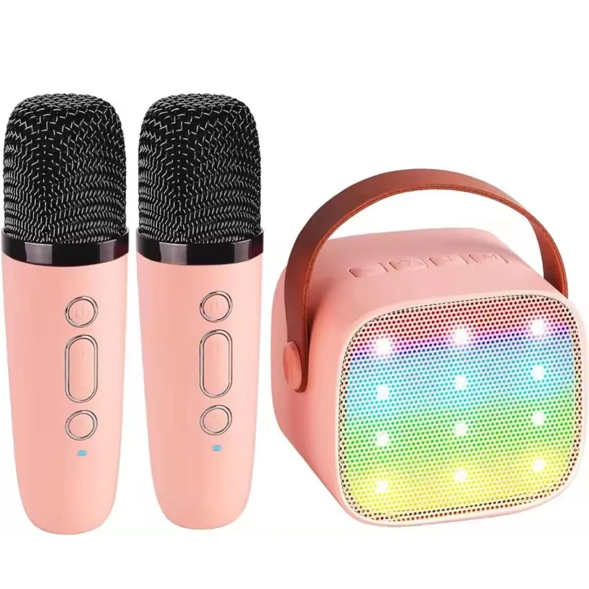 Portable Bluetooth Speaker Set with 2 Wireless Microphones, Karaoke Machine - Pink