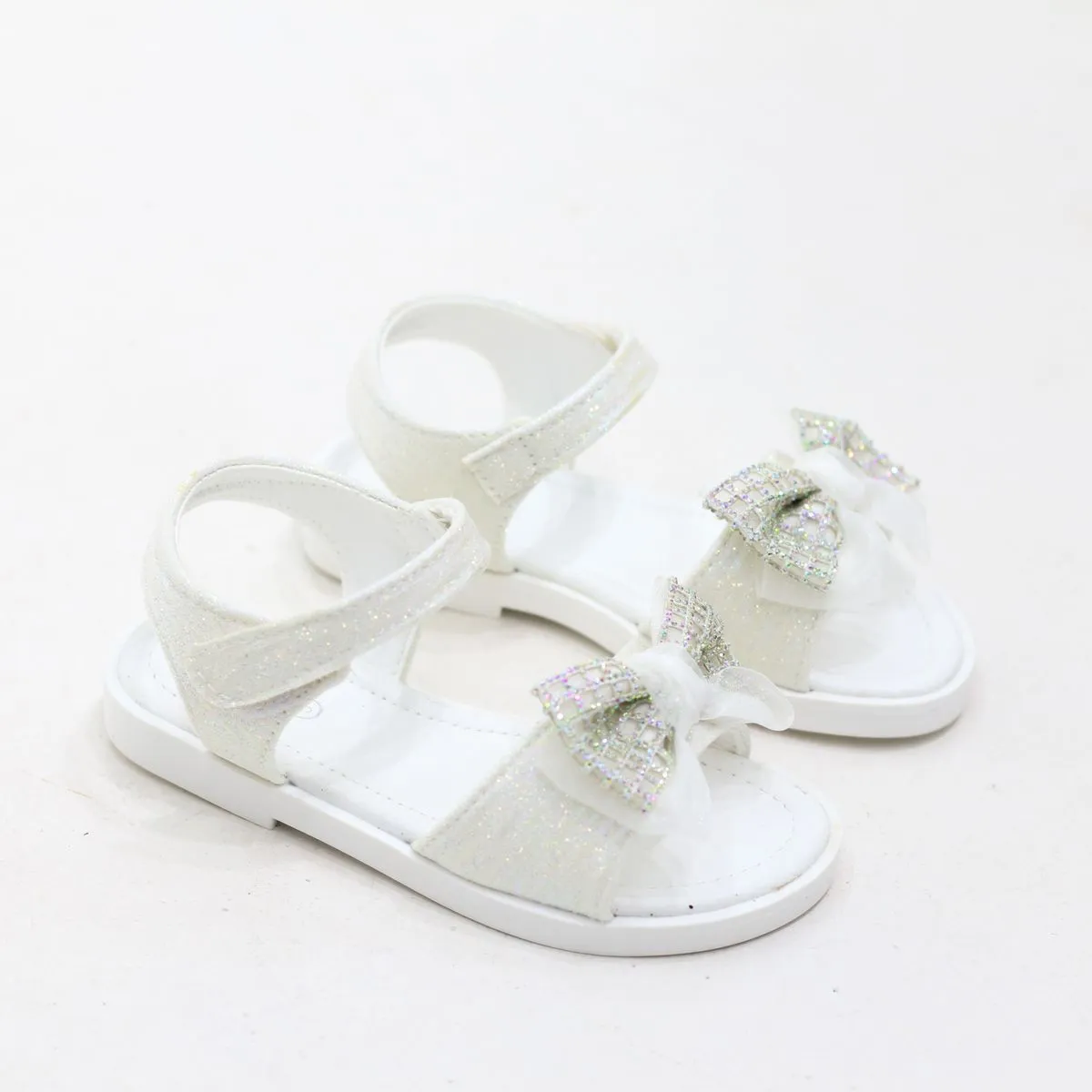 LaMara Paris Prune sparkle bow baby girls sandals white