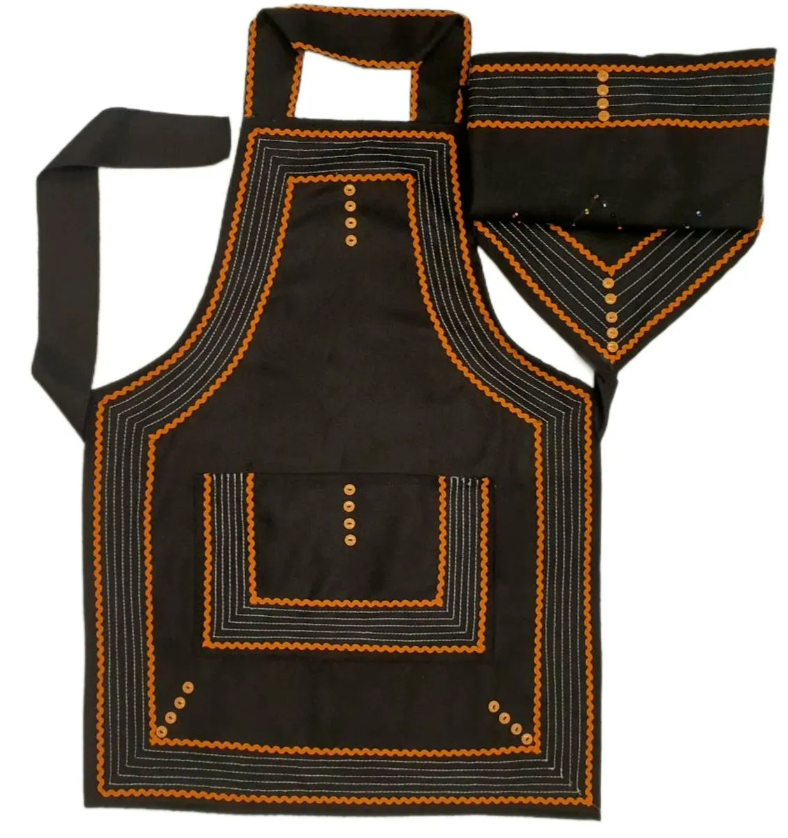 Traditional Xhosa Apron and Dook 2 Piece Set - Black, Orange