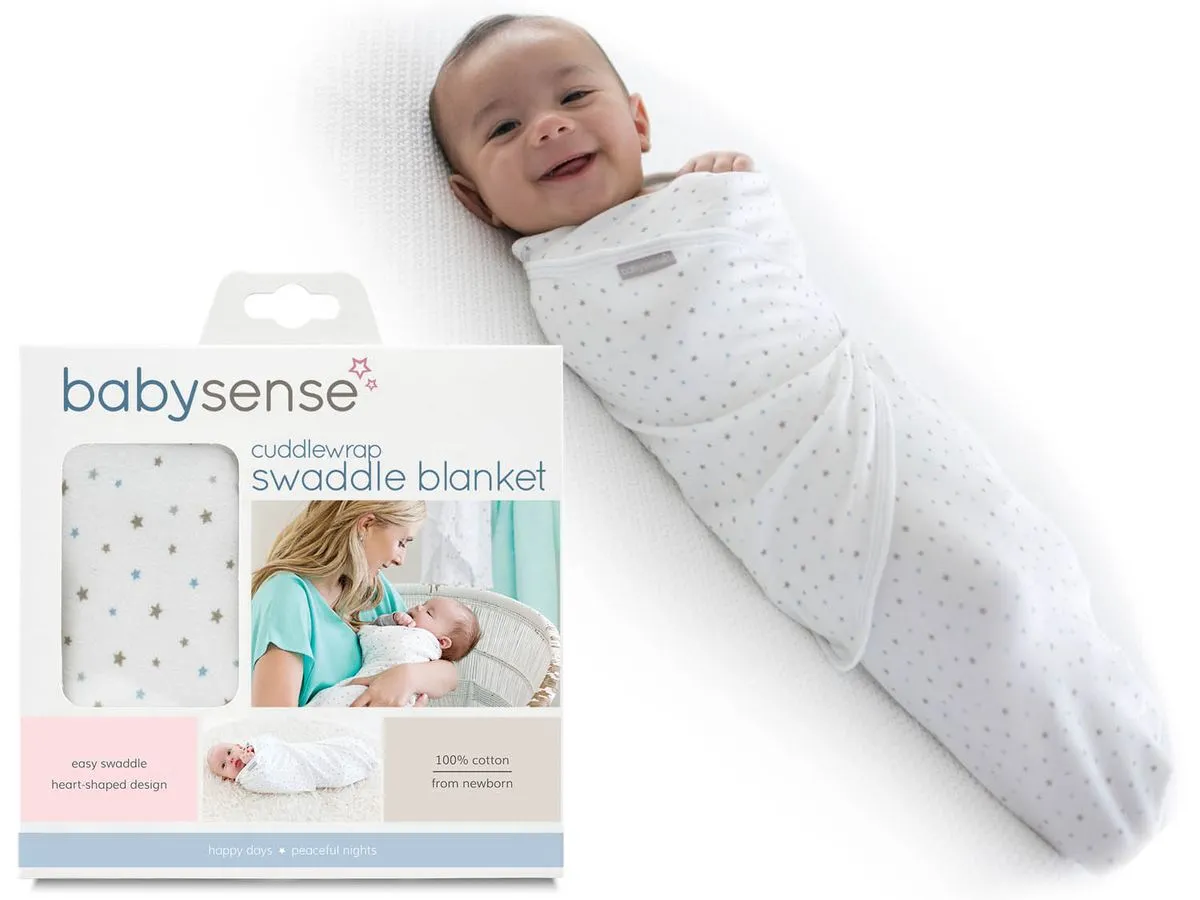 Baby Sense - Cuddlewrap Newborn Swaddle Blanket | 100% Cotton - Blue