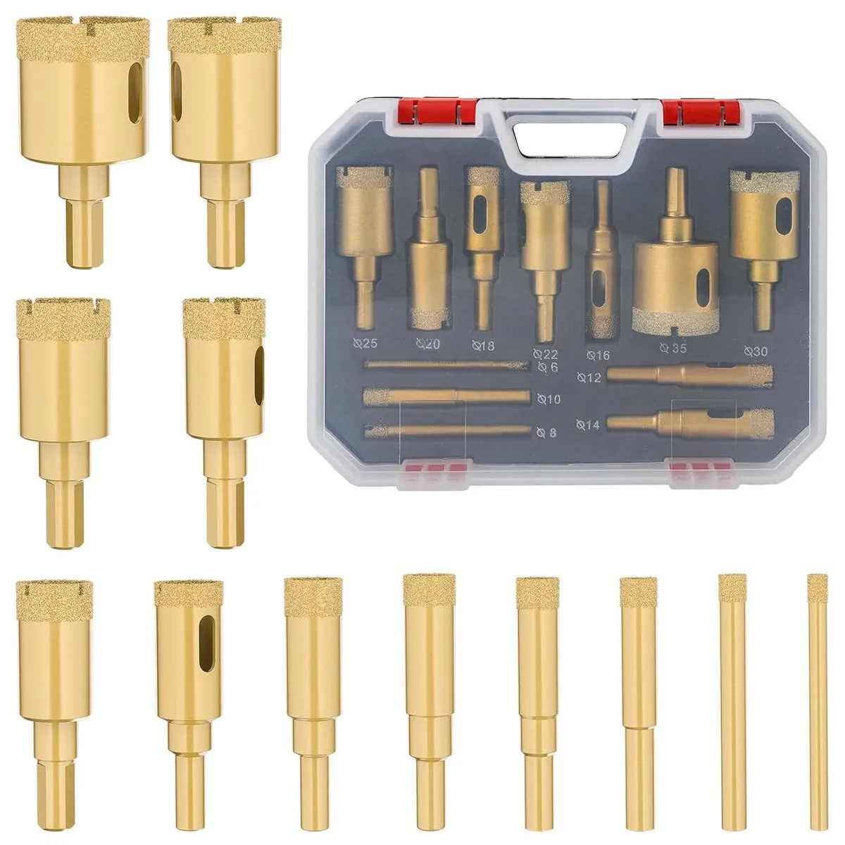 12-Piece diamond drill saw kit 0.24 inches to 1.38 inches