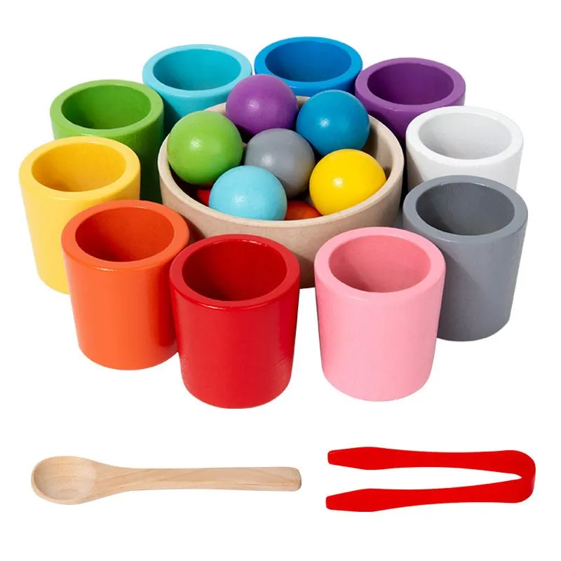 Montessori Educational Toys: 10-Color Sorting Cups with 10 Balls