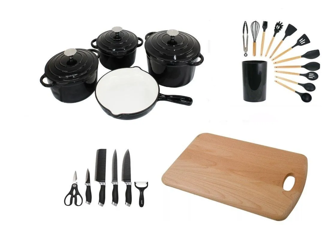 Cast Iron Combo 27-Piece Cookware Bundle - Black