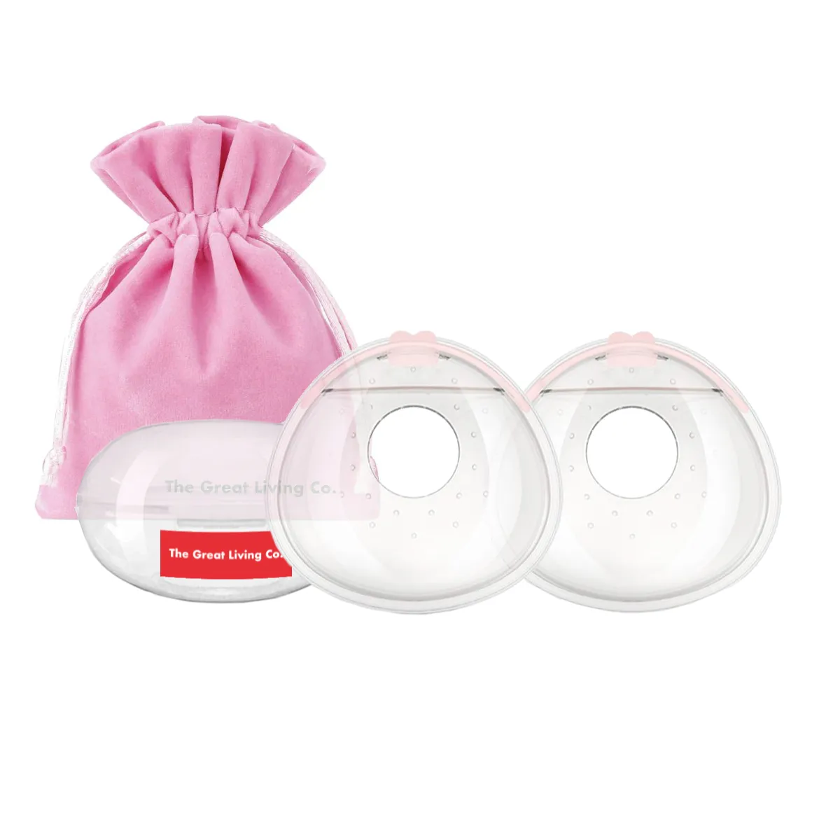 Breast Milk Catcher/Milk collector with Overflow Plug 2 Pcs in Gift Bag - Pink Transparent