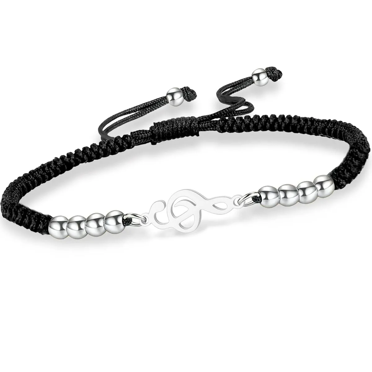 Musical Note Bracelet for Women Men Music Note Handmade Adjustable Braided - Black, Silver