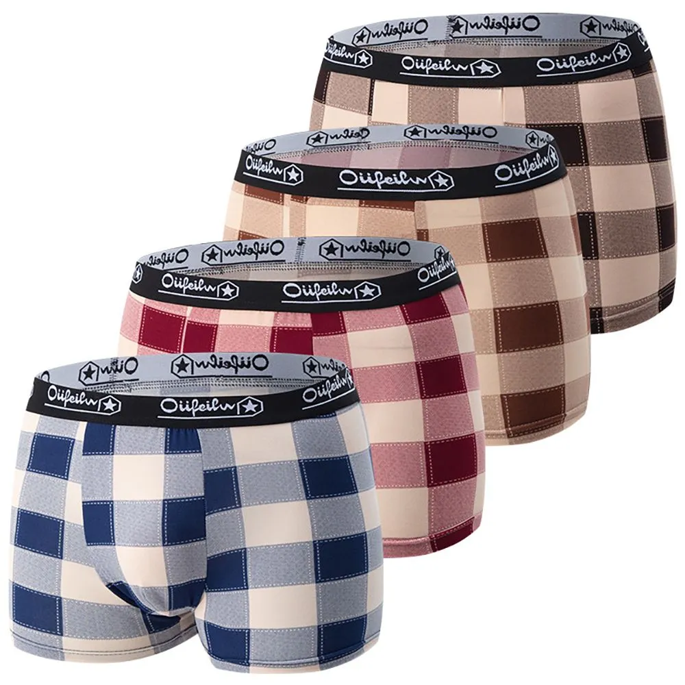 Men's Plaid Boxer Briefs Comfortable Underwear for Young Men - Pack of 4