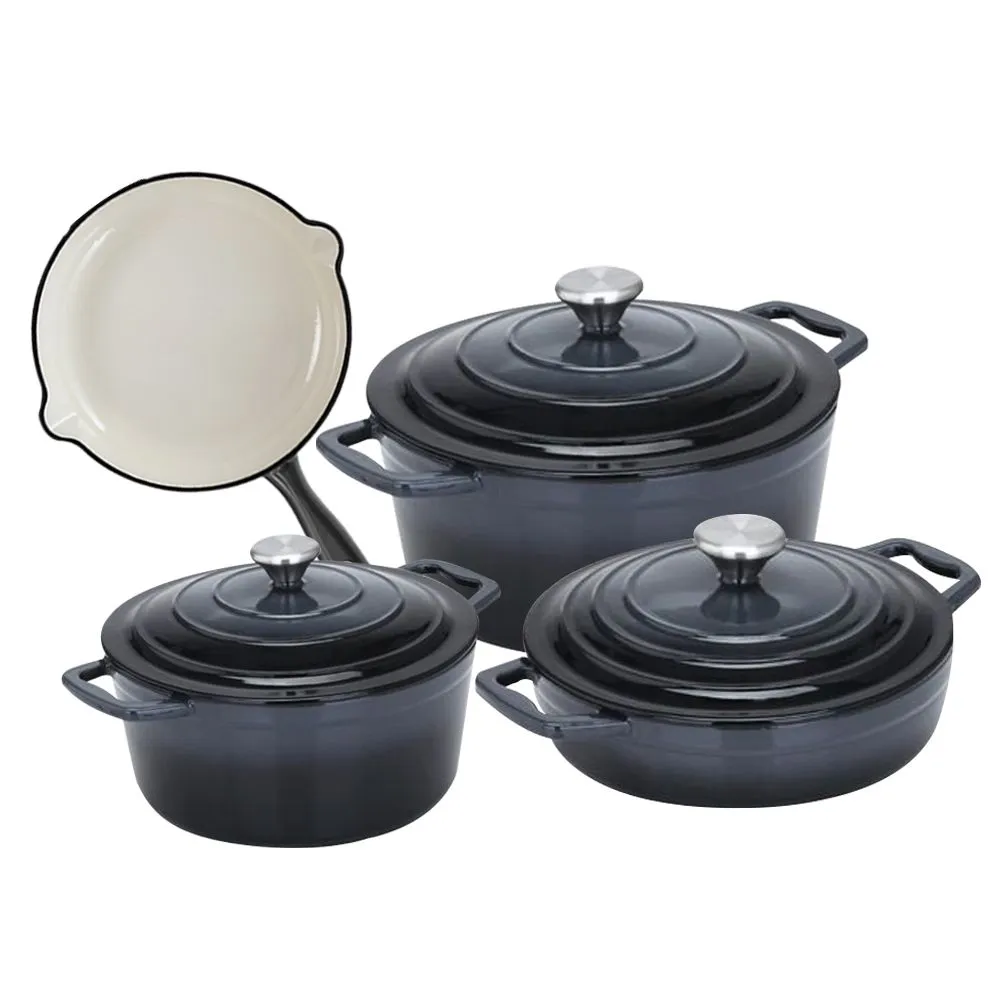 DH - 7 Piece Cast Iron Cookware Set - Grey