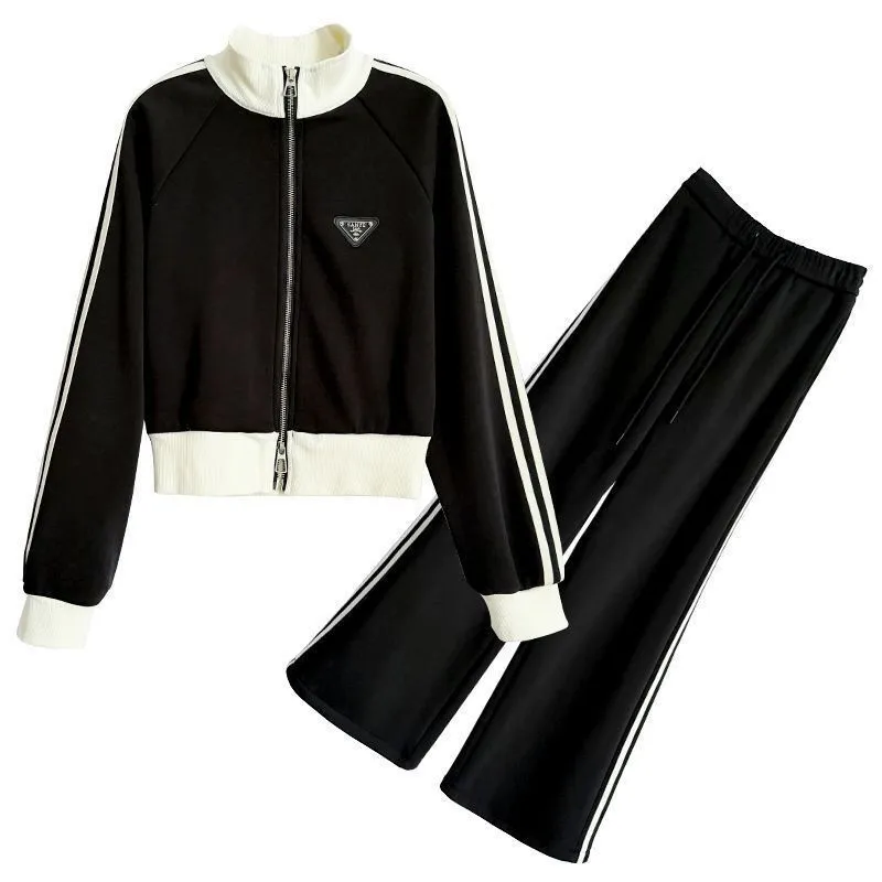 Two-Piece Zip Up Jacket And Wide Leg Pants Kids Tracksuit for Girls - 10-11 years