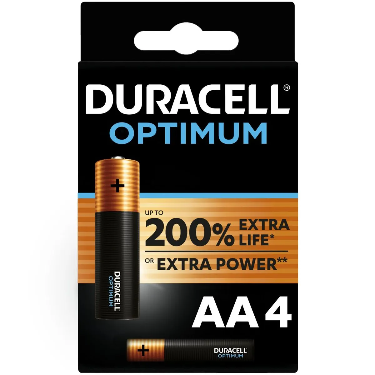 Duracell Optimum AA Alkaline Batteries 1.5V, LR6 MX1500 - 4 pack