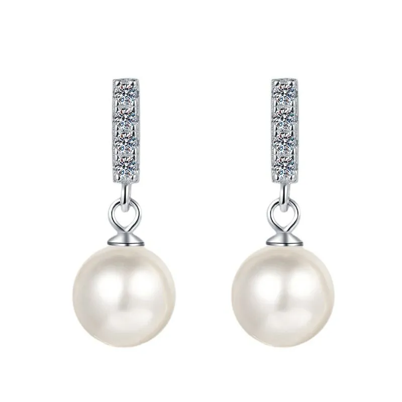 S925 Sterling Silver Earrings Freshwater Pearl D Color Moissanite
