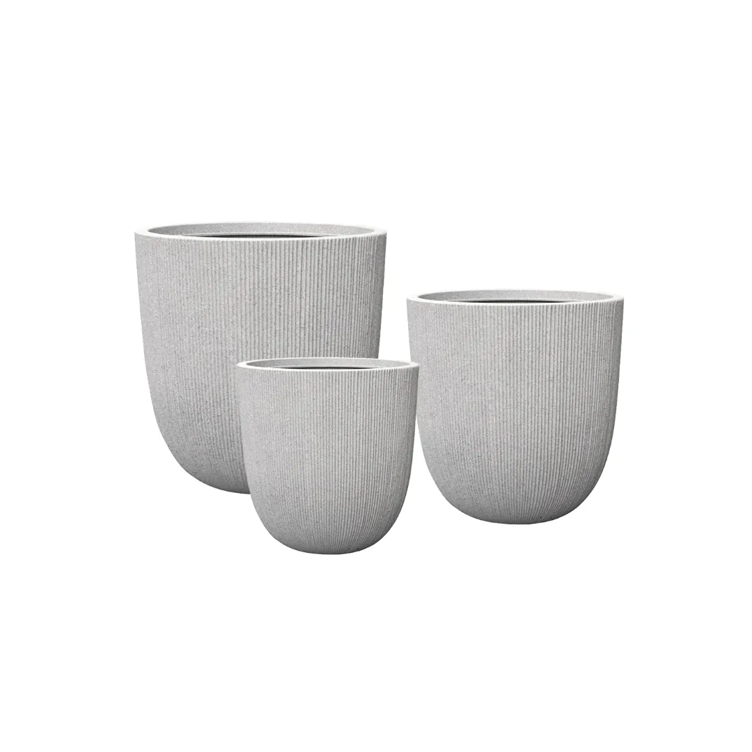 Flower Pots and Planters, Ultralight Groove 3.9kg/Set 3 Fluted Groove - Mediterranean Beige