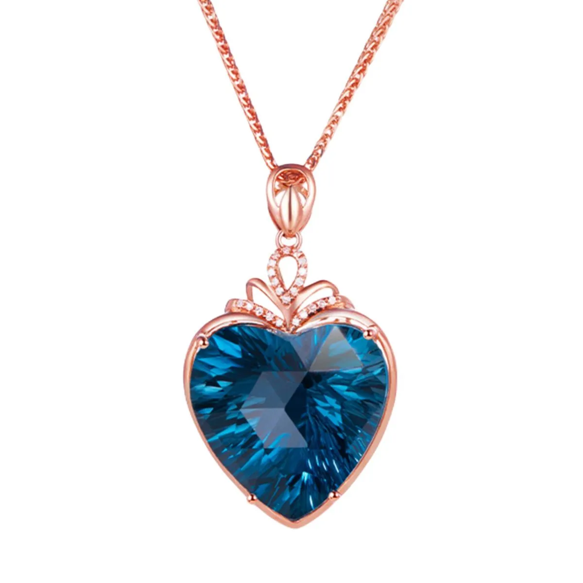 Heart Pendant NecklaceLargeFauxDiamond & London Blue Imitation Topaz Inlay