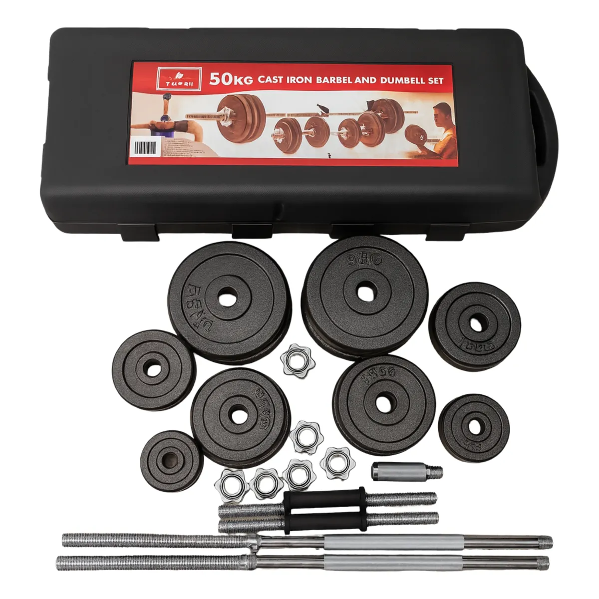 50kg Cast Iron Barbell & Dumbbell Set - Home Gym