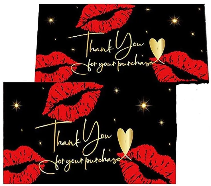 Red Lips Gift Florist Bakery Business Packaging Thank You Cards