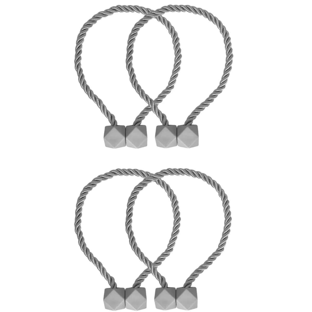 4 Piece Magnetic Curtain Tiebacks, Window Treatment Holdbacks-Handmade Tie Back - Grey