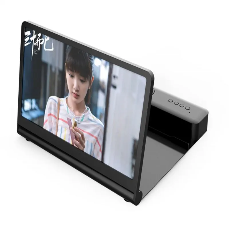 12" Mobile Phone Screen Amplifier Bluetooth Wireless Speaker Phone Stand - Black