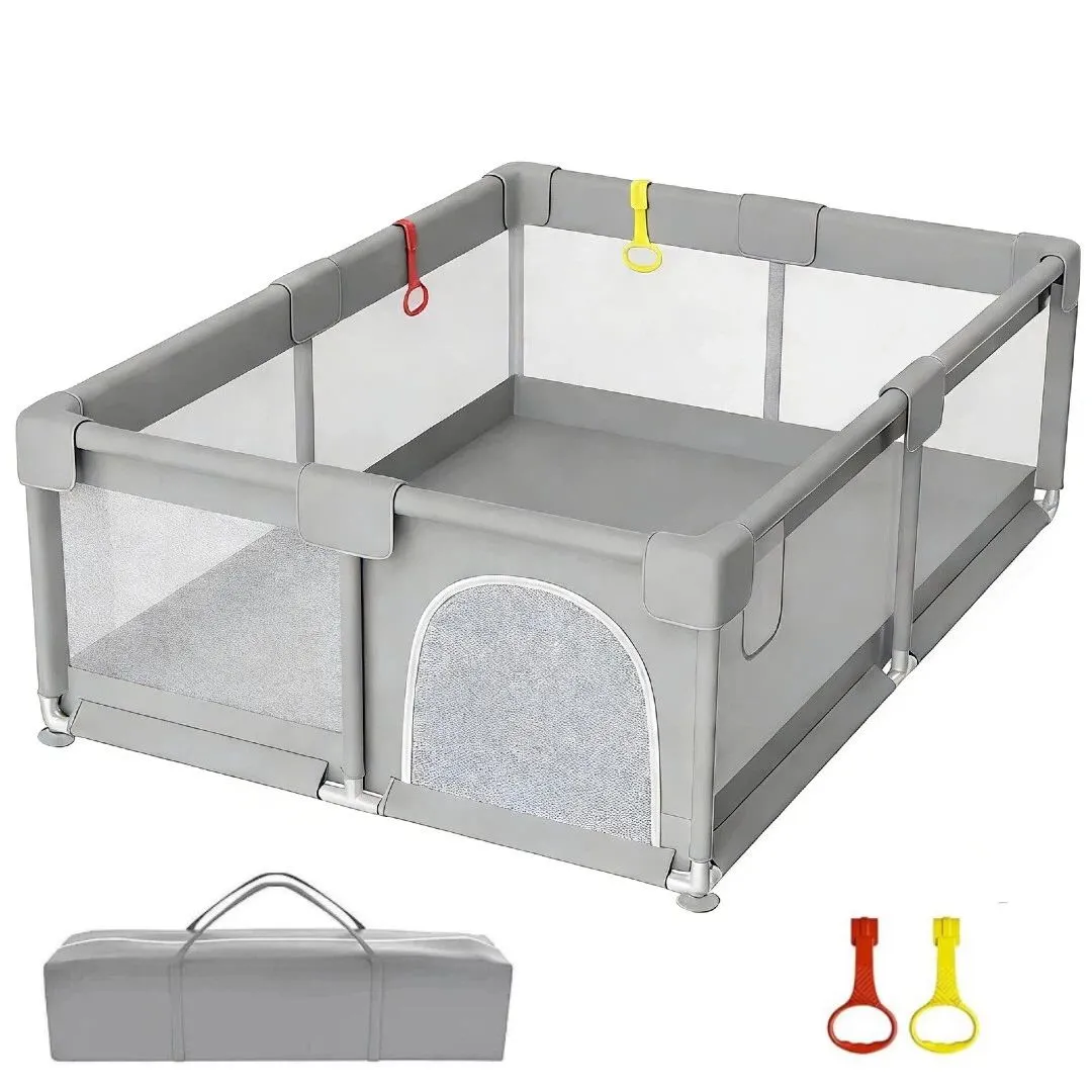 Baby Playpen-Foldable and Safe Fence with Carry Bag - Grey