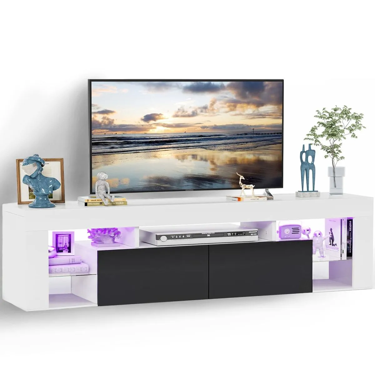 TV Stand Floor Standing Wall Mounted Dual-Install Floating TV Shelf