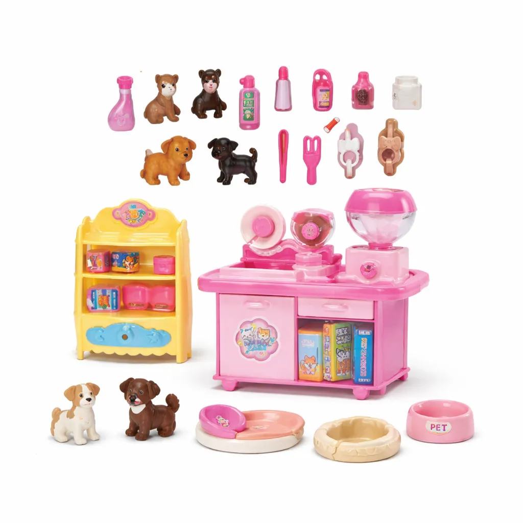 31 Piece - Kids Pet Grooming & Care Playset - Pink