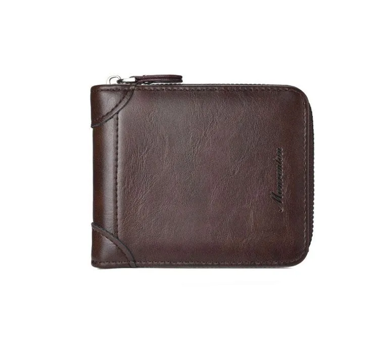 Men's Short Wallet - Multi Card Zipper Wallet - Dark brown