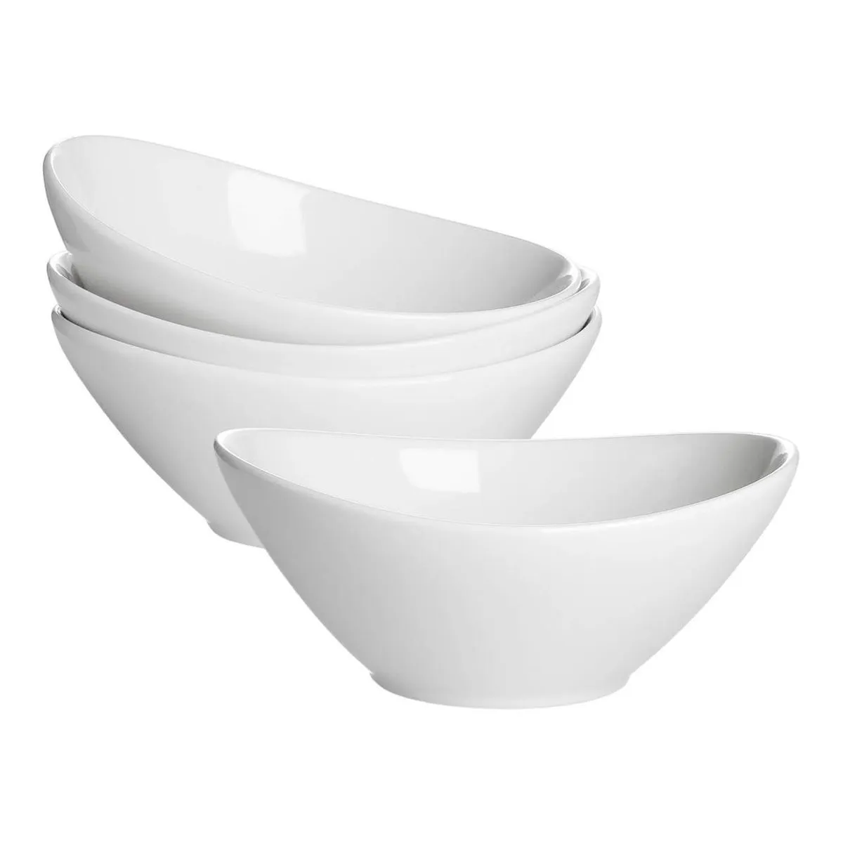 Oval Shape Ceramic Salad Bowl - Soup Cereal Serving Bowl - Set of 4 - White