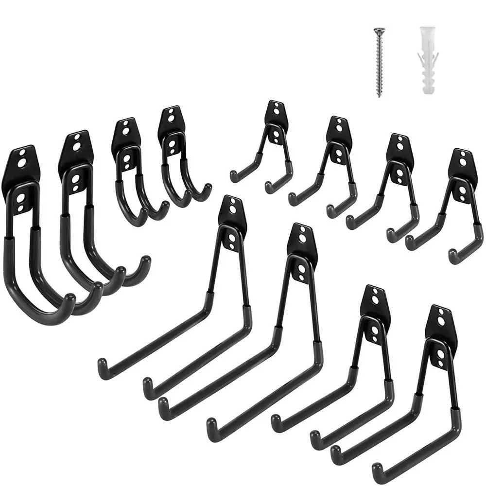 12 Pack Steel Heavy Duty Wall Mount Garage Hooks Tool Hangers - Black
