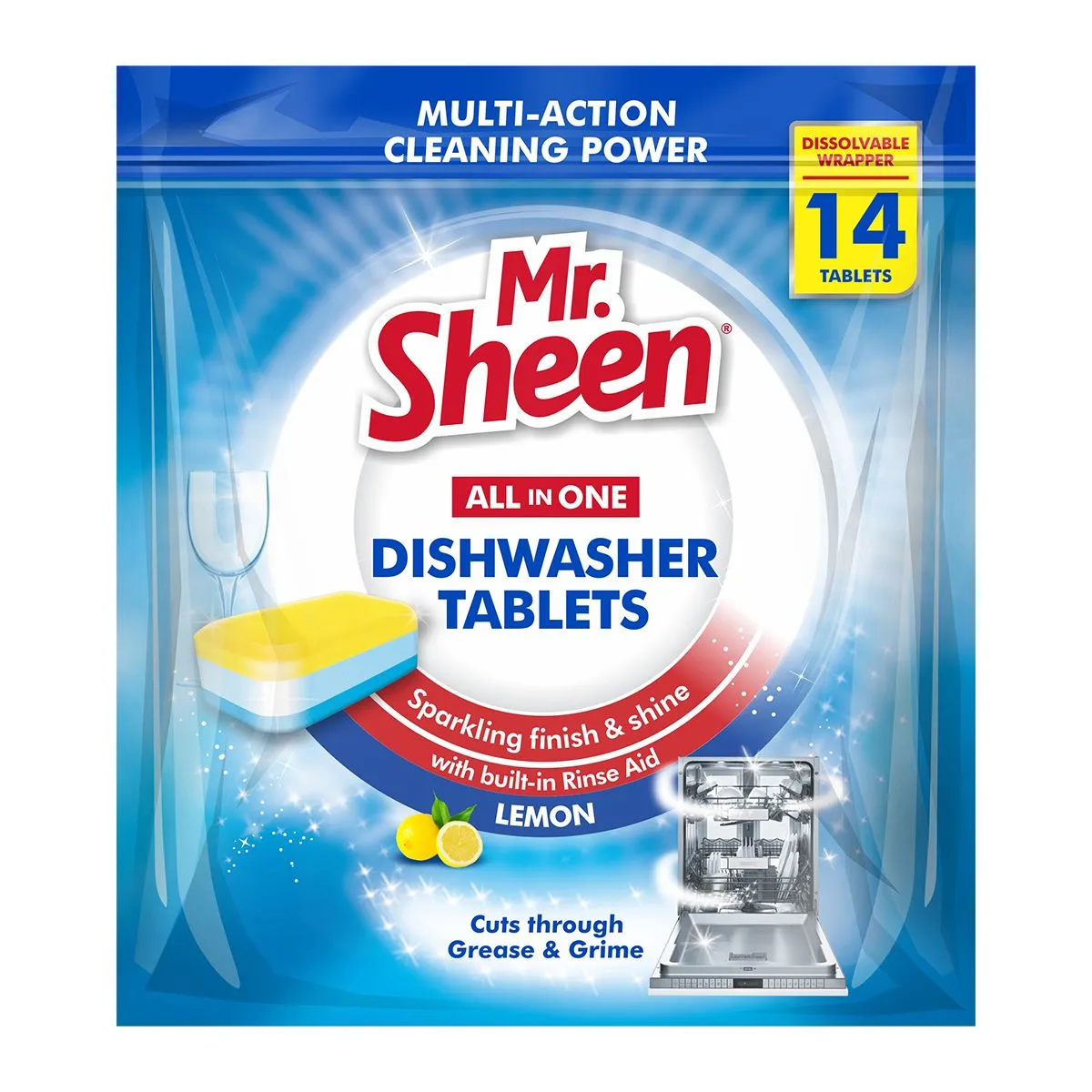 Mr Sheen Dishwasher Automatic Tablets Lemon 14Pc - 2 Pack