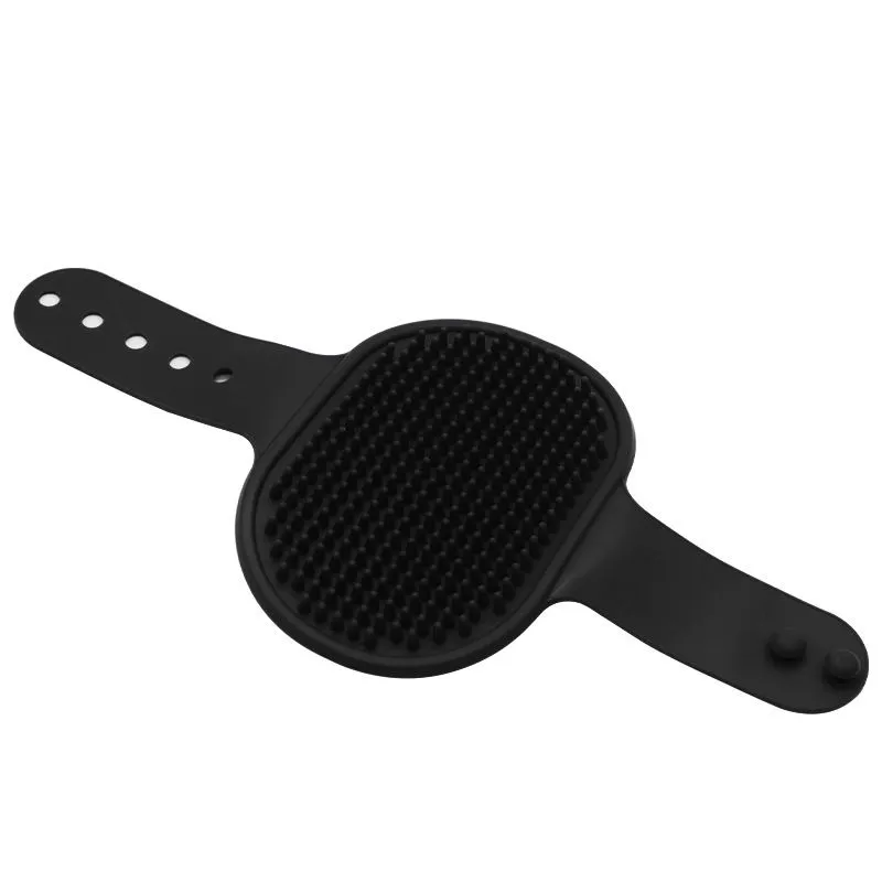 Silicone Pet Bath Brush Adjustable Strap Dog Cat Grooming Massager - Black