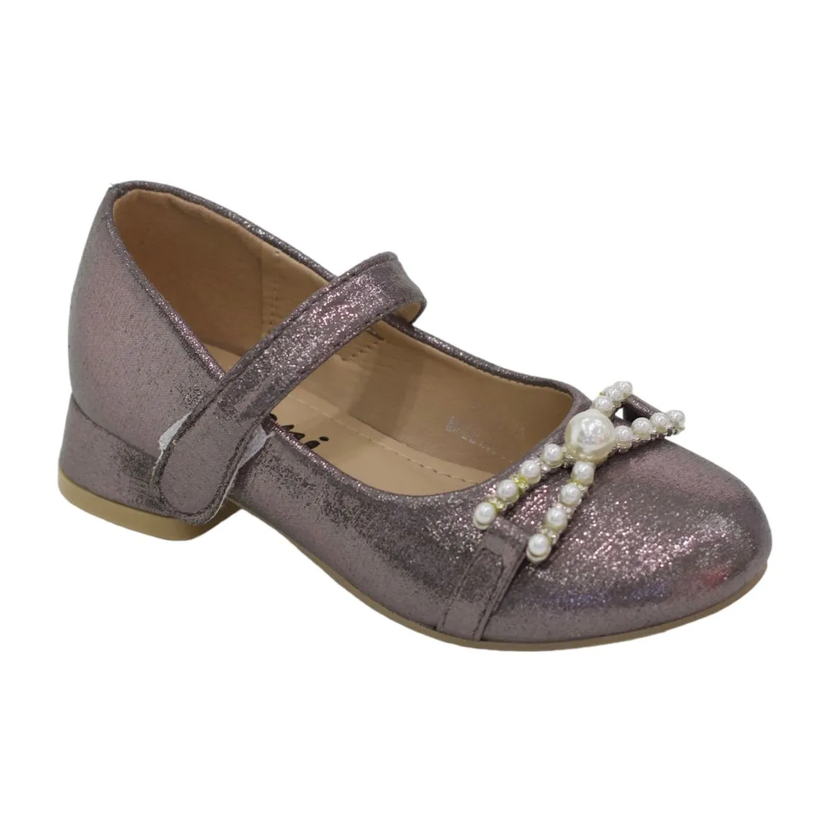 LaMara Paris Fariha Infant Girls Dress Pump With Pearls Trim - Pewter