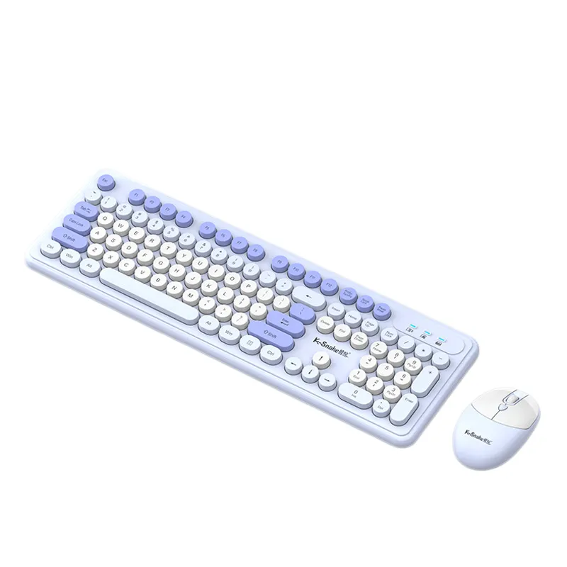 WK200 2.4G Wireless Keyboard & Mouse Combo, Light Blue Retro Round Keycaps