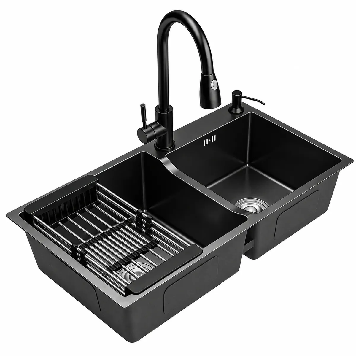 Double Bowl Drop In Kitchen Sink Stainless Steel With Pull Out Tap