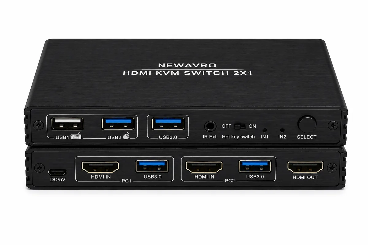 Newavro 8k HDMI KVM Switch 2 Port - USB 3.0 KVM Switch for 2 Pcs 1 Monitor