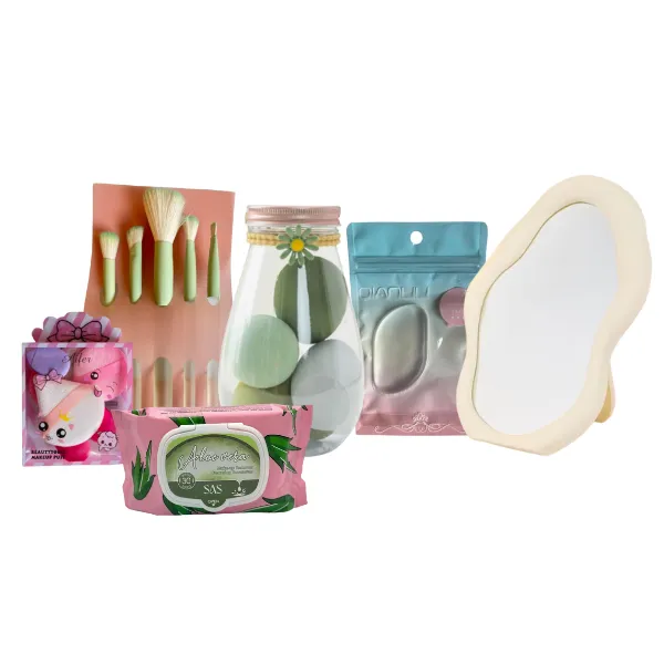 Complete Makeup Tools & Sponge Kit With Mirror & Makeup Remover Wipes Set - Green