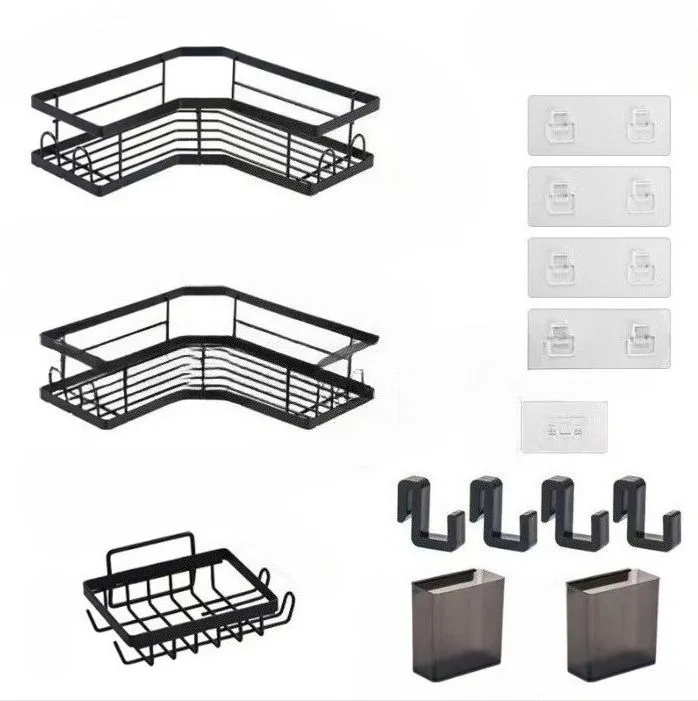 Corner storage box, 3-piece set. Adhesive bathroom supplies with box.