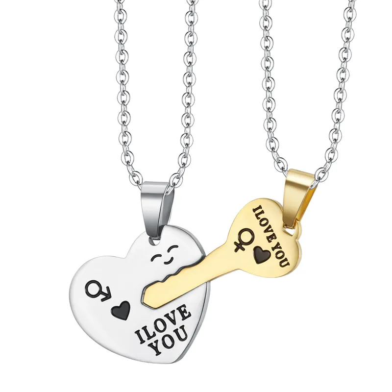 Couples Necklaces His and Her Heart and Lock Necklaces
