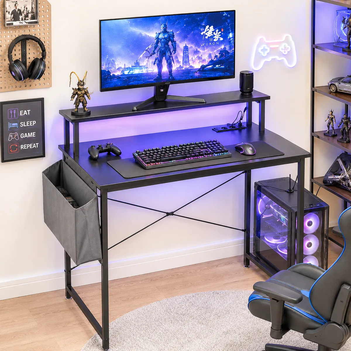 Office Desk LED Computer Workstation Gaming Desk with Charging Station