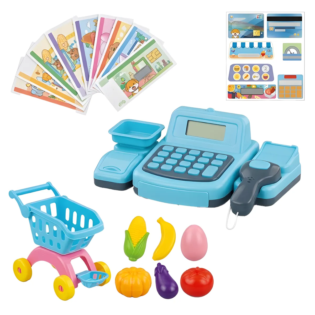 Educational Toy Cash Register & Shopping Cart Play Set for Kids