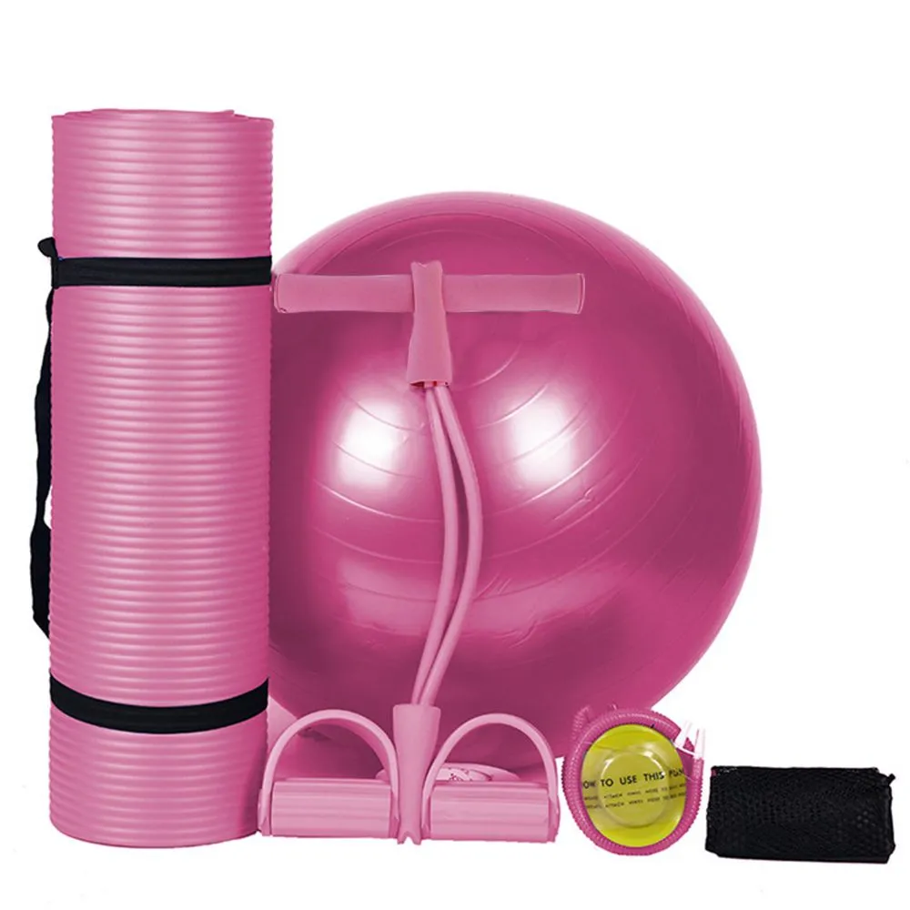 Fitness Equipment Yoga Mat Pilates Ball Ankle Puller Set - Pink - 5-in-1