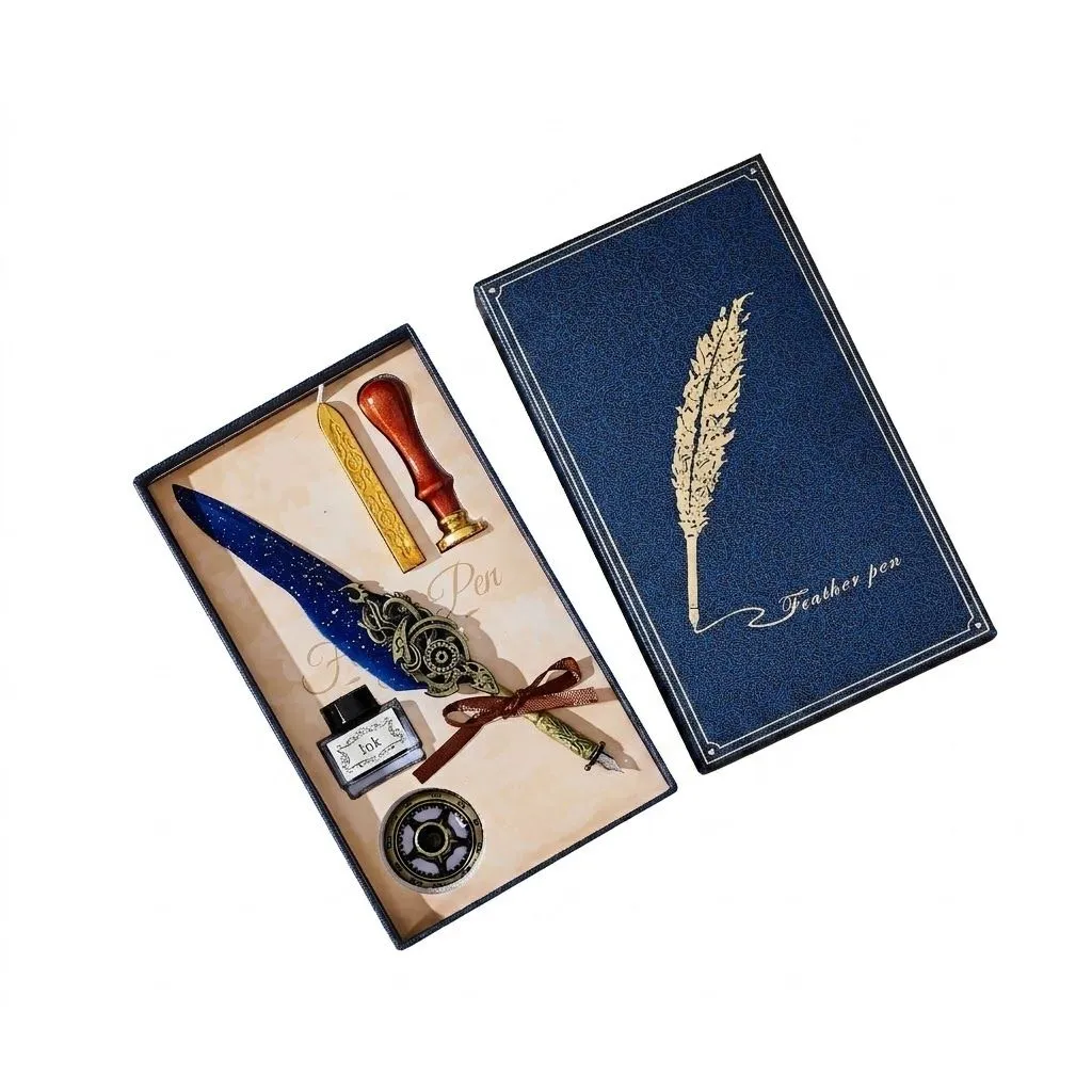 Vintage Quill Dip Pen Set - Blue