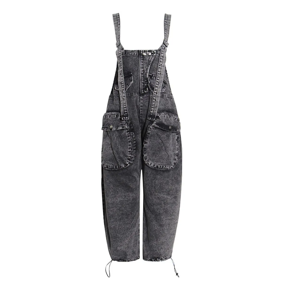 Denim Baggy Jumpsuit Oversized Wide Leg Large Pockets Overalls
