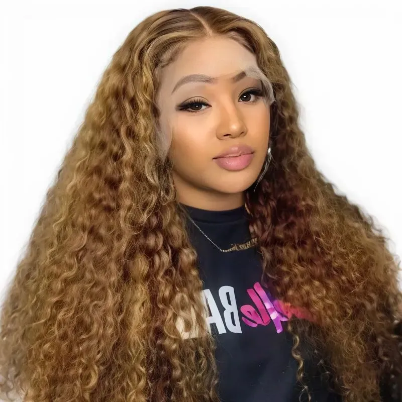 20In Highlight Piano Wigs Curly Human Hair 13x4 Full Lace Wig-Bresilienne