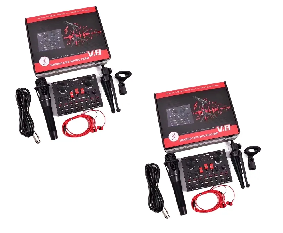 2Pack-Multifunctional Portable V8 Live Streaming Sound Card Kit