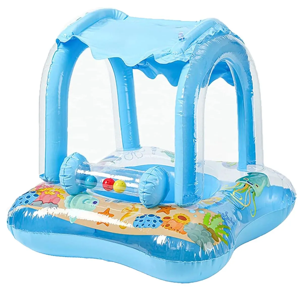 Children's Pool Swimming Circle, Inflatable SwimFloat with Sunshade PoolFloat - Blue