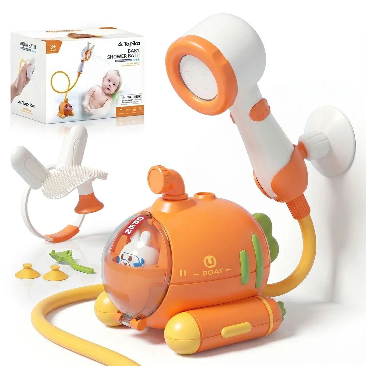 Topika Carrot Submarine Bath Spray Toy with Silicone Scrubber for Toddlers